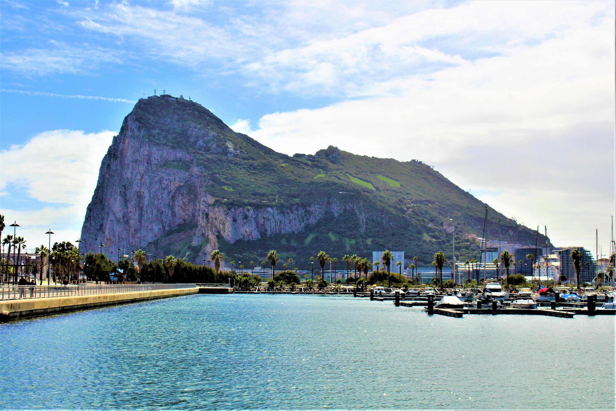 Panoramic picture of Gibraltar city. Focus on the rock of Gibraltar